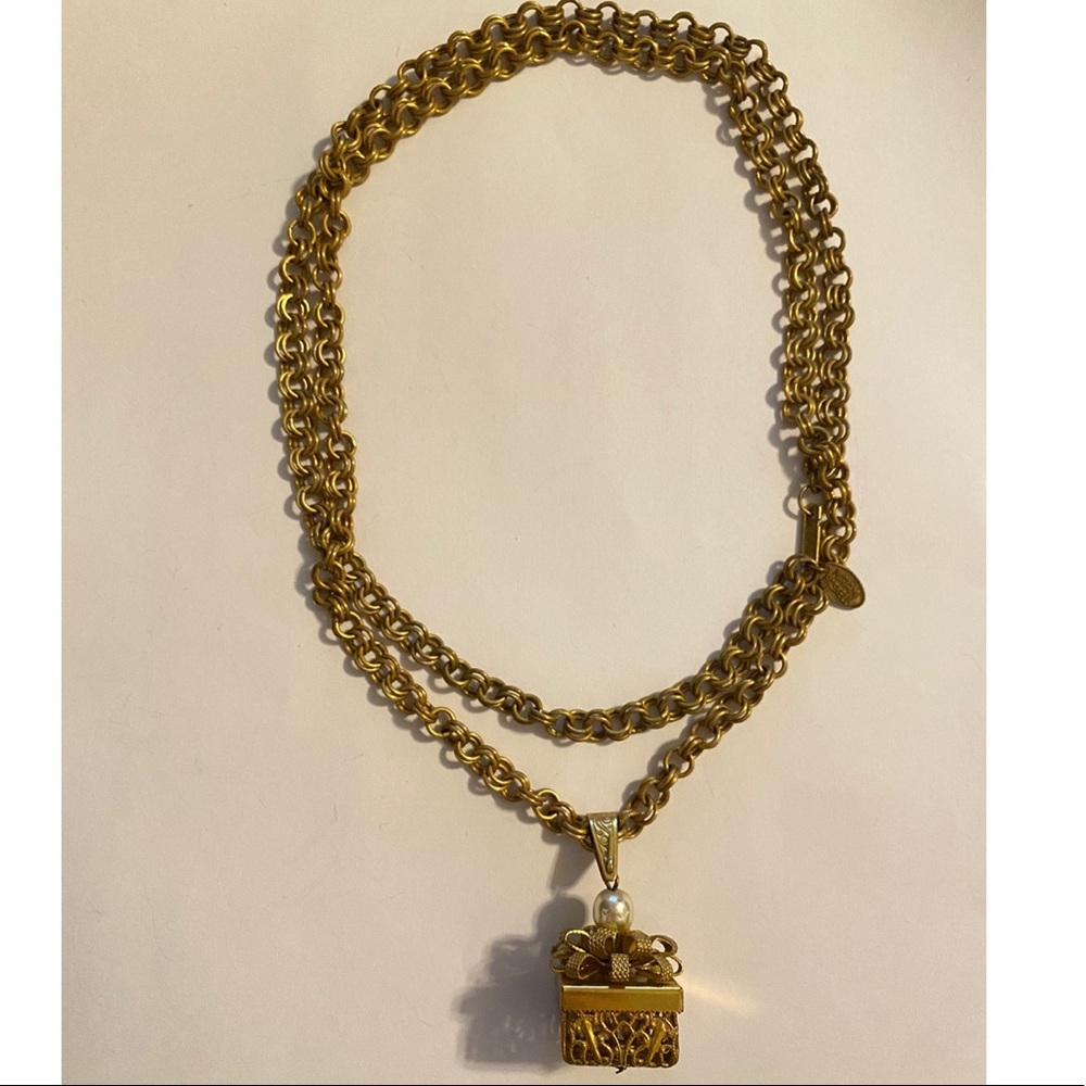 Miriam Haskell Filigree Gift Box Pendant Necklace